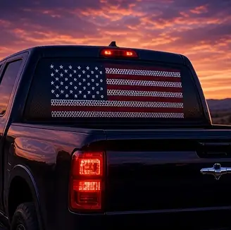 Example concept image: perforated flag rear window, rendered in the site style
