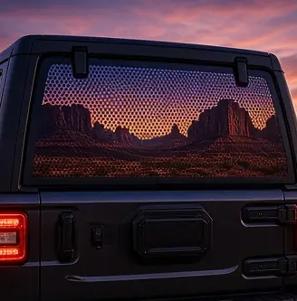 Example concept image: perforated canyon rear window, rendered in the site style